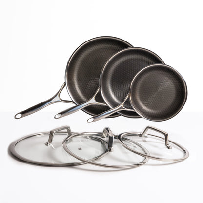 Ensemble de poêles hybrides Ø 20, 24 & 28 3 pièces avec couvercles